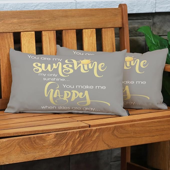 EKOBLA Motivational Phrase Pillow Cover You are My Sunshine Yellow On Gray with Words Cotton Linen Throw Lumber Pillow Case Cushion Cover Home Office Decorative 12x20 Inches