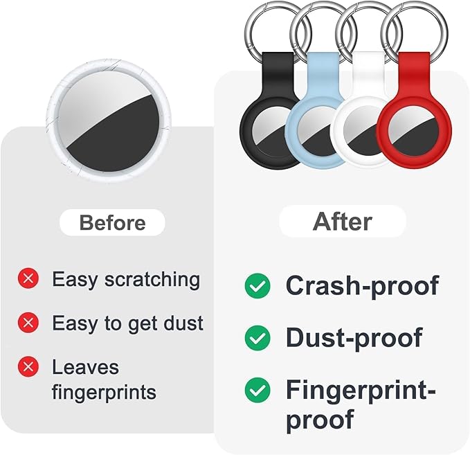 Linsaner Case for AirTag 2nd Gen (2026) & 1st Gen, Silicone Holder Keychain Key Ring, Protective Cover for Air Tags, GPS Finder Accessories for Bags, Pets, Kids, Luggage, Black/Grey Blue/White/Red
