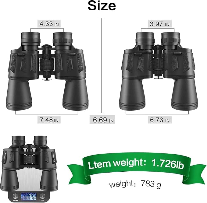 RONHAN Binoculars for Adults High Powered, Military HD Professional/Daily Waterproof 20x50 Binoculars for Bird Watching Travel Hunting Football Games Stargazing with Carrying Case & Strap