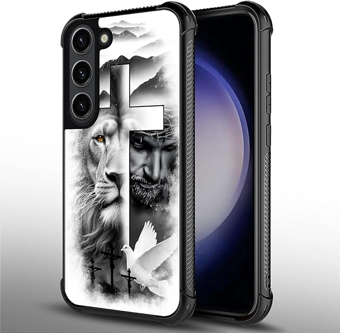 for Samsung Galaxy S23 Plus Case, Lion Cross Jesus Christ Dove Pattern Graphic Design Girl Boy Soft Silicone Hard Acrylic Shock Protection for Samsung Galaxy S23 Plus