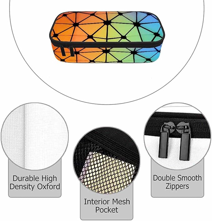 Abstract Lines Pencil Case Organizer Geometric Triangles Fluorescent Neon Stationery Box Makeup Box School Supply for Boy Girl Men Women