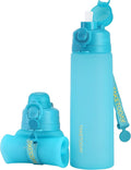TakeToday Collapsible Water Bottles 21oz (600mL), Foldable Platinum Silicone Travel Water Bottle with Straw & Carry Strap, Leak-Resistant Screw Lid, Wide Mouth, BPA-Free for Hiking, Camping, Travel