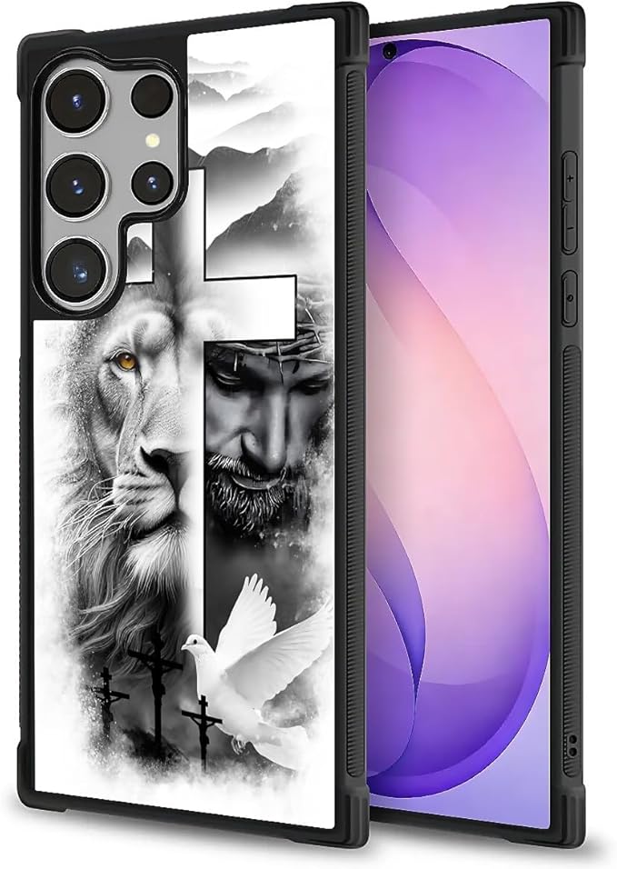 for Samsung Galaxy S26 Ultra Case,Graphic Design for Girl Boy Soft Silicone Hard Acrylic Shock Protection Designed for Samsung Galaxy S26 Ultra Lion Cross Jesus Christ Dove Pattern