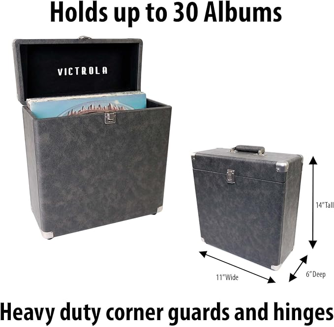 Victrola Vintage Vinyl Record Storage and Carrying Case, Fits all Standard Records - 33 1/3, 45 and 78 RPM, Holds 30 Albums, Perfect for your Treasured Record Collection, Gray, 1SFA (VSC-20-GRY)