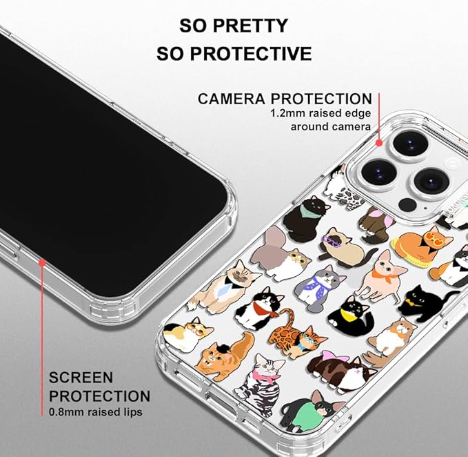 MOSNOVO Case for iPhone 14 Pro, [Buffertech 6.6ft Military-Grade Drop Protection] [Anti Peel Off Tech] Clear TPU Bumper Phone Case Cover Design - Cute Cats