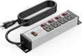 CCCEI Heavy Duty Surge Protector Power Strip 20 Amp Individual Switches. 20FT 12 Gauge Extension Cord with Multiple Outlets. Kitchen, Garage, Shop, Industrial Wall Mount Electric Extender, Grey.