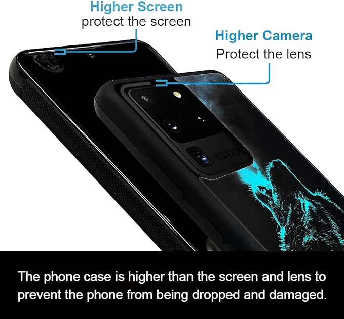 for Samsung Galaxy S20 Ultra Case, Blue Breathing Wolf Pattern Graphic Design Girl Boy Soft Silicone Hard Acrylic Shock Protection for Samsung Galaxy S20 Ultra