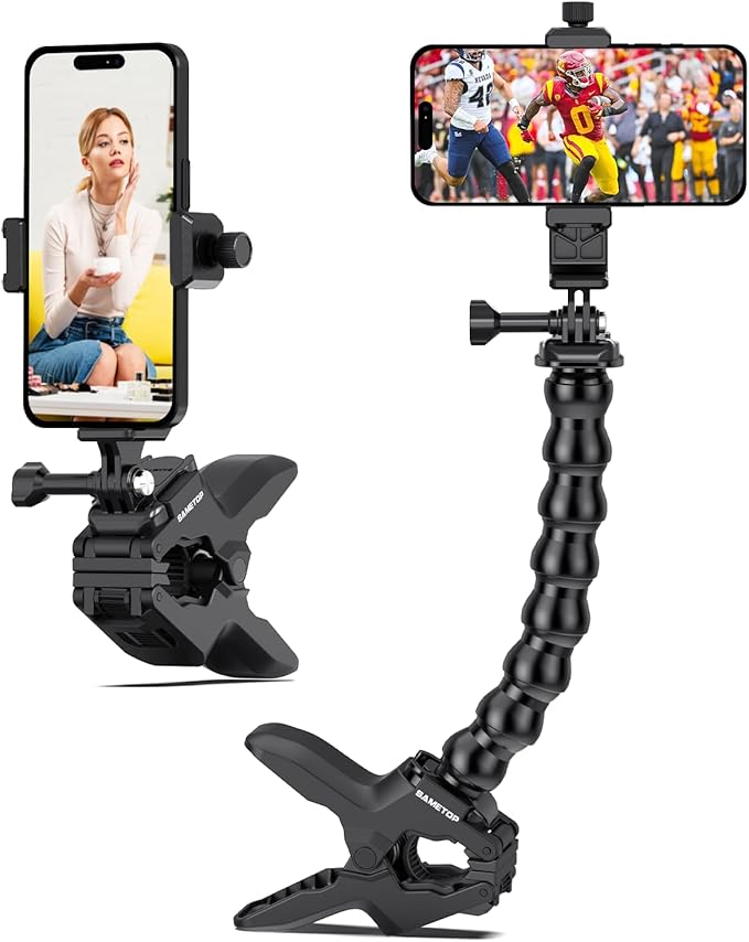 Gooseneck Phone Holder Clamp Clip Mount Cell Phone Stand for Desk Pole Table Compatible with iPhone 16 15 14 Pro Max Plus 13 12 11 SE XS XR X 8 7 6 Samsung GoPro and Other 4-7'' Devices