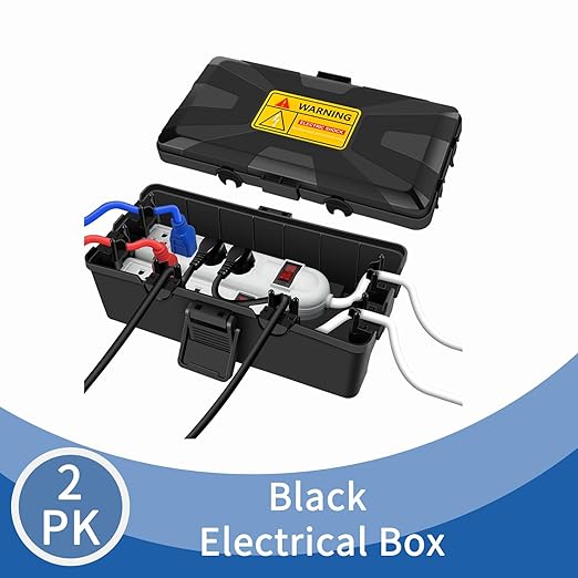 NineLeaf [2 Pack] Outdoor Electrical Box Waterproof, Medium Weatherproof Electrical Box (10.3x5.9x3.7 inch), Extension Cord Cover for Power Strip, Timer, Plug, Holiday Light, Black