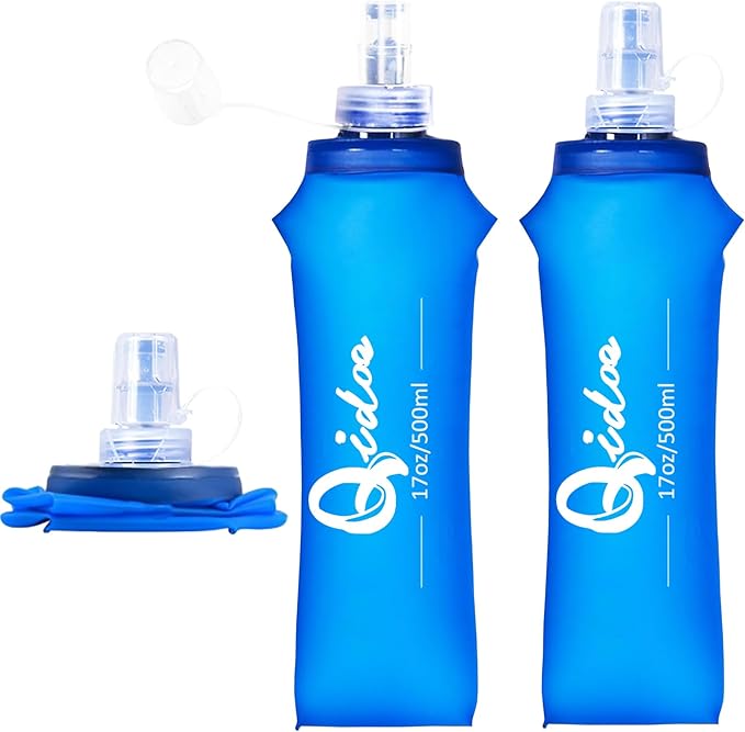 2PCS Soft Water Bottle, 17oz/500ml TPU Collapsible Flask Foldable Bottles for Hydration Pack, BPA-Free Soft Flasks Handheld Soft Flask Running Bottle for Running Hiking Cycling Climbing Traveling