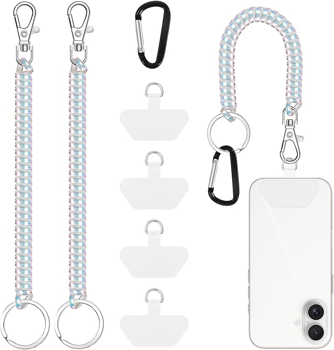 takyu 2PCS Phone Lanyard Tether with 4*Patch and 1*Carabiner for Travel Outdoor Hiking Cycling Climbing Skiing Compatible for iPhone Most Smartphones - White