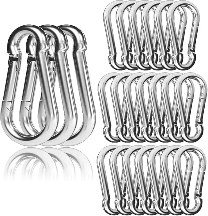 24 PCS M5 Mini Spring Carabiners, 1.97 Inch Galvanized Steel Hooks for Camping Hammock Fishing Travel Accessories