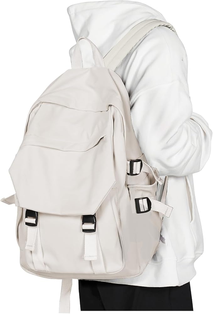 coowoz Lightweight School Bag Casual Daypack College Laptop Backpack for Men Women Water Resistant Travel Rucksack for Sports High School Middle Bookbag for girls（White）