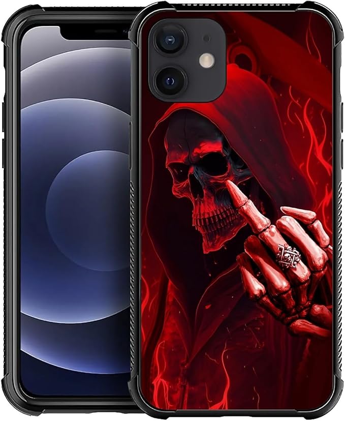 for iPhone 11 Case, Gestures Funny Skull Pattern Graphic Design Girl Boy Soft Silicone Hard Acrylic Shock Protection for iPhone 11