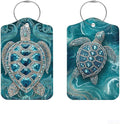 2 Pack Sea Turtle Luggage Tags for Suitcases, Teal Ocean Life ID Tags with Privacy Cover, PU Leather Bag Identifiers, Spring & Summer Beach Vacation Essentials, Mother's Day