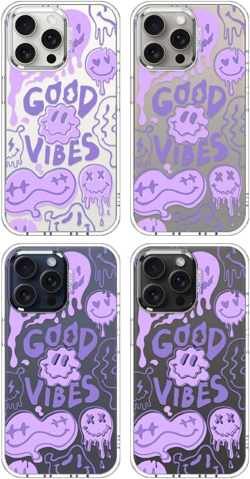 MOSNOVO Case for iPhone 15 Pro Max, [Buffertech 6.6ft Military-Grade Drop Protection] [Anti Peel Off Tech] Clear TPU Bumper Phone Case Cover Design - Good Vibes