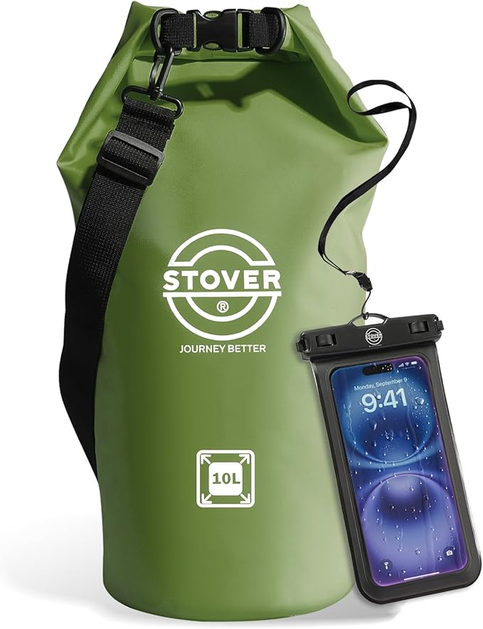 STOVER 5/10/25/30/40/55L Waterproof Dry Bag- Roll-Top Backpack w/Phone Case- Kayaking, Hiking, Camping, Boating- Men/Women