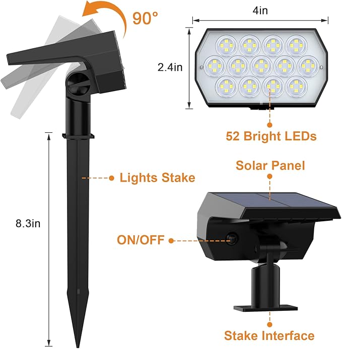 WELALO Solar Spot Lights Outdoor, [10 Pack/52 LED/3 Modes] Solar Landscape Spotlights, Solar Powered Security Lights, IP68 Waterproof Wall Lights for Outsides Walkway Yard Garden Driveway(Cool White)