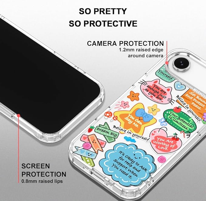 MOSNOVO for iPhone Air Case, Shockproof Military-Grade Protection 6.6ft Drop Tested, Camera Control, Clear Phone Case for iPhone 17 Air, Self Love Club Design