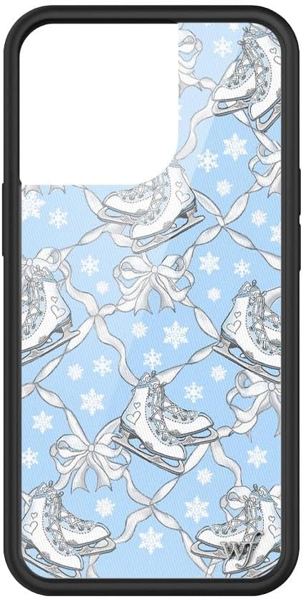 Wildflower Cases - Compatible with iPhone 13 Pro | Protective Black Bumper, 6.5ft Drop Test Certified, Women Owned Small Business | Blue Coquette Aesthetic Bows Trendy | Ice Skates