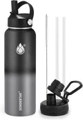 Insulated Water Bottle 40 oz with Straw, Stainless Steel Wide Mouth Water Bottle, Double Wall Vacuum Leak Proof with Straw Lid & Spout Lid for Sports or Office, Keep Cold or Hot Up to 24 Hrs