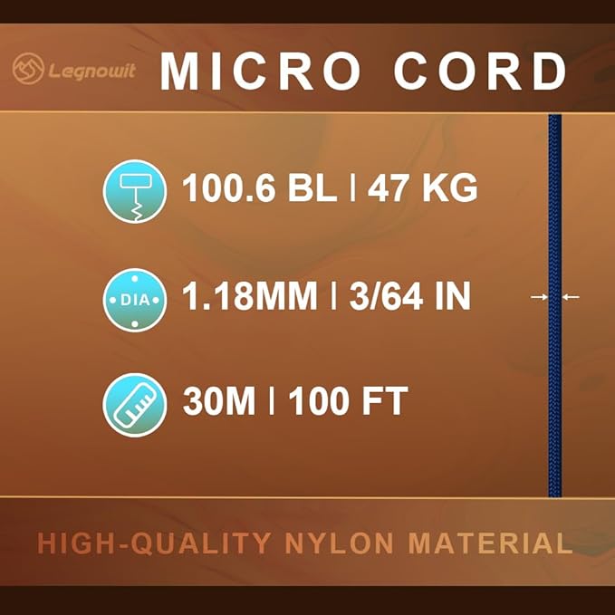 Micro Paracord, 1.18mm x 100ft Thin Mini Utility Braided Small Paracord for Crafting, DIY Project, Camping and More