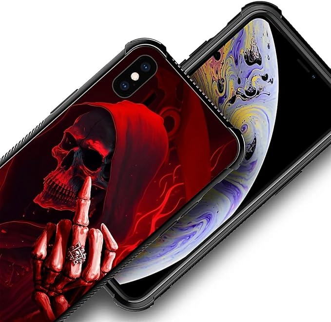 for iPhone X/Xs Case, Gestures Funny Skull Pattern Graphic Design Girl Boy Soft Silicone Hard Acrylic Shock Protection for iPhone X/Xs
