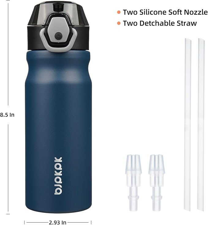 BJPKPK Insulated Water Bottle 18oz Stainless Steel Water Bottles with Straw and Carry Handle Double Wall Metal Thermal Flask,Navy Blue
