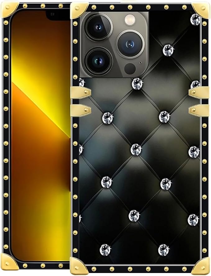 Compatible with iPhone 13 Pro Max Case, Shiny Black Sofa Crystal Luxury Golden Decoration for Girl Women Soft TPU Shockproof Protective Hard PC Back for iPhone 13 Pro Max