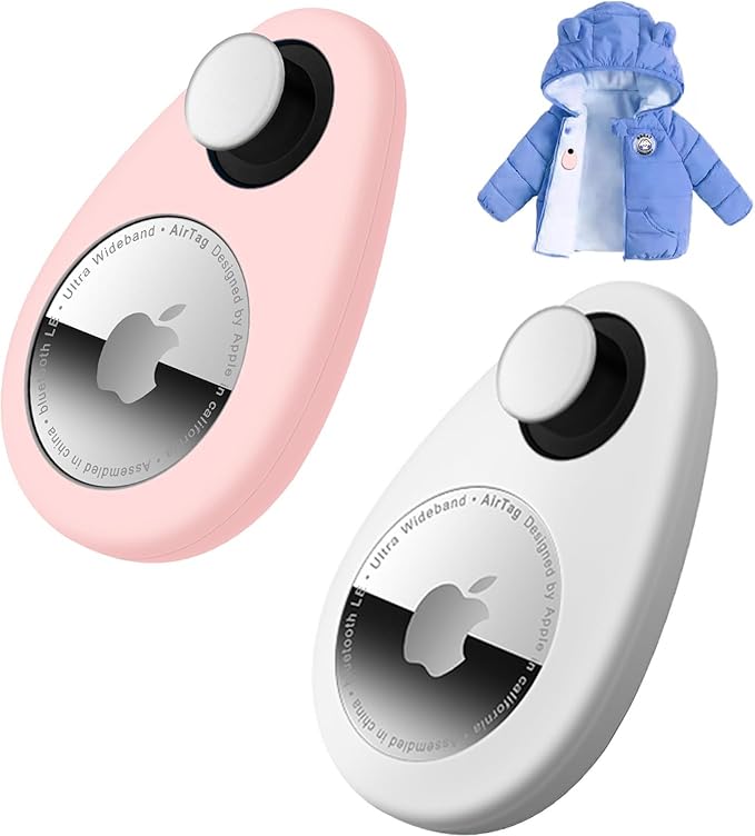 for Airtag Holder for Kids Baby Toddler Hidden 2 Pack GPS Tracker Case, Anti-Removal for Airtag Silicone Case with Safety Pins, Suitable for Children, Elderly, Pets, Backpack, Luggage (White+Pink)
