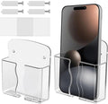 2 Pcs Clear Wall Mount Phone Holders , Self Adhesive Plastic Stand, Compatible With iphone And Android Smartphones. Bedside Cell Mobile Phone Accessories,for Home Office And Dormitories Organizer.