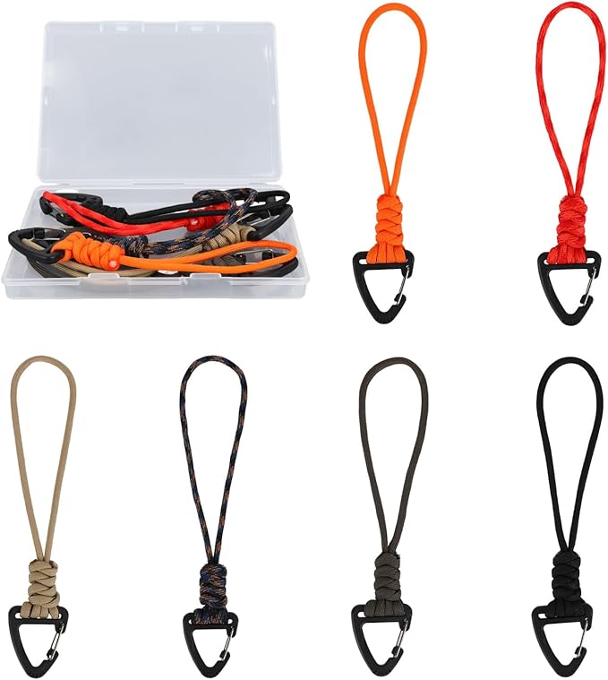 6pcs Paracord Keychain, Braided Rope Paracord Lanyard Key Chain with Triangle Buckle Carabiner Clip for Outdoor Survival Camping Backpack Hiking Gear Accessories