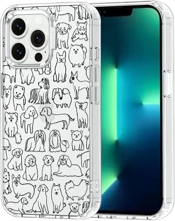 MOSNOVO Case for iPhone 13 Pro, [Buffertech 6.6ft Military-Grade Drop Protection] [Anti Peel Off Tech] Clear TPU Bumper Phone Case Cover Design - Doodle Dog