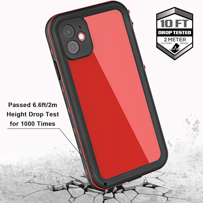for iPhone 11 Waterproof Case with Screen Protector Full Body Protector Shockproof Dustproof Dirtproof Heavy Duty IP68 Waterproof Case for iPhone 11(6.1inch) (Red)