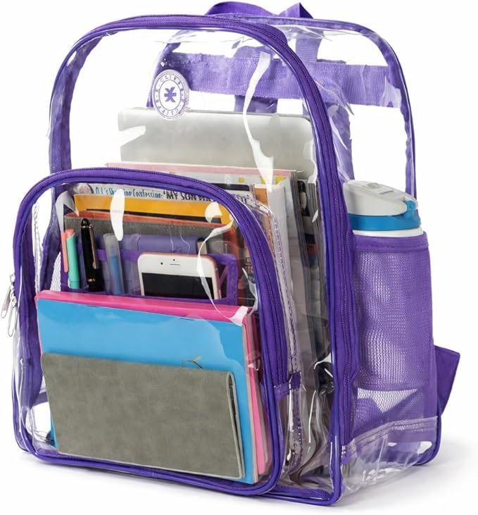 K-Cliffs Large Transparent Backpack Clear Heavy Duty School Bag Durable Student Bookbag See Through Vinyl Daypack Workbag
