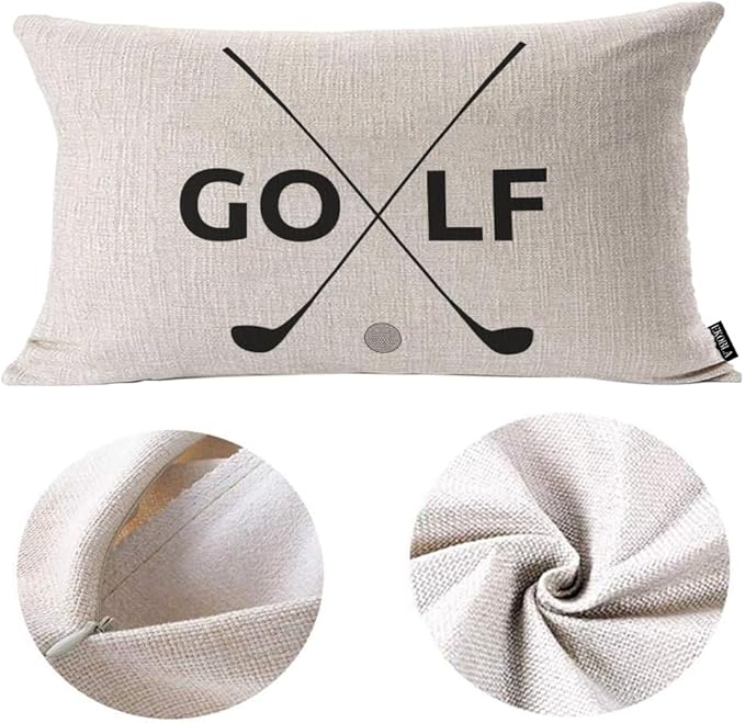 EKOBLA Farmhouse Oblong Rectangle Throw Pillow Covers Golf Symbol Funny Sport Game Clubs Square Decorative Cushion Case for Couch Sofa Chair Bed Cotton Linen 12x20 Inch, White