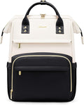 LOVEVOOK Leather Backpacks for Women,15.6 inch Leather Laptop Backpack Women,Professional Work Backpack Nurse College Teacher Bag,Womens Laptop Bag Computer Travel Backpacks Purse,Beige White-Black