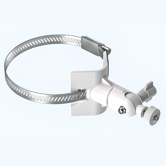 Universal Adjustable Stainless Mount Bracket Outdoor Security Camera 360 Degree hoop Hose Clamp Pipe Poles Mount No-drill holes Compatible with Reolink/Nest/Arlo/Eufy/Wyze and other camera (White)