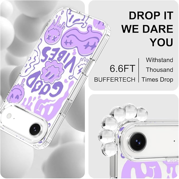 MOSNOVO for iPhone Air Case | Military Grade 6.6ft Drop Tested | Camera Control | Clear with Good Vibes Design