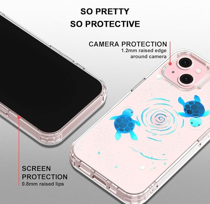 MOSNOVO Case for iPhone 15, [Buffertech 6.6ft Military-Grade Drop Protection] [Anti Peel Off Tech] Clear TPU Bumper Phone Case Cover Design - Space Turtle