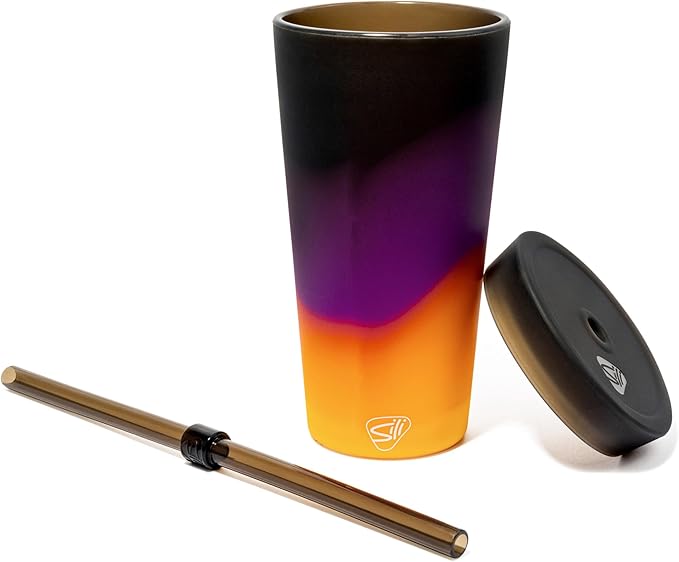 Silipint Silicone 22oz Straw Tumbler: Sun Storm - Reusable, Unbreakable, Flexible, Hot/Cold, Airtight Lid, Travel, Sustainable - Sun Storm Pack of 1
