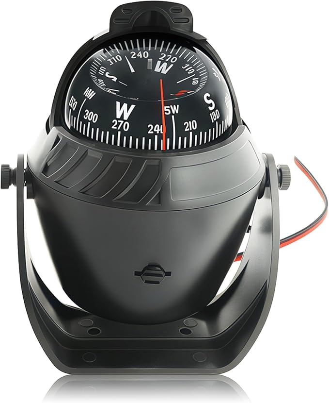 Boat Compass with Magnetic Declination Adjustment, Pivoting Marine Compass Multifunction Digital Navigation Dashboard LED Illumination & Backlight for Marine Boat Truck Car