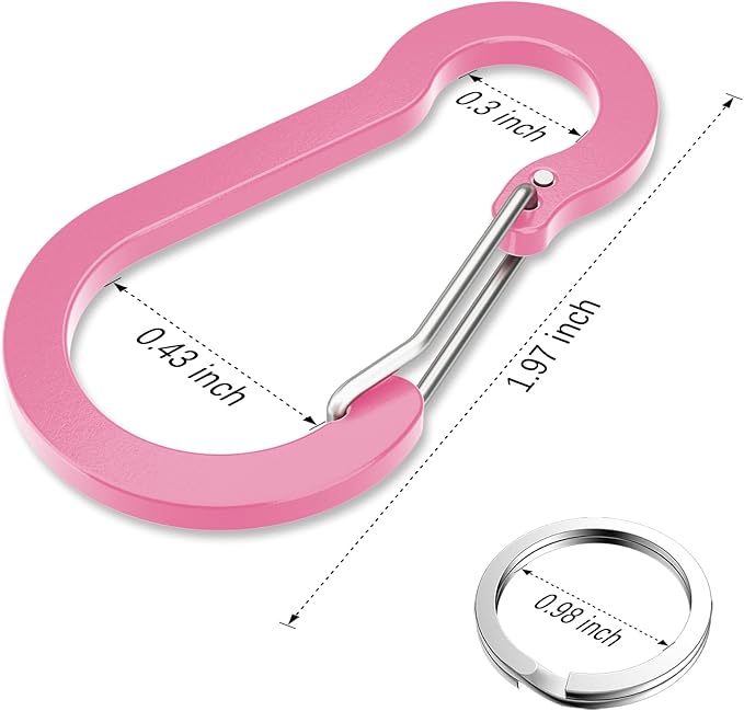 sprookber 2" Small Carabiner Clip, D Ring Caribeener, Spring Snap Hook for Keychain Multipurpose, Set of 20