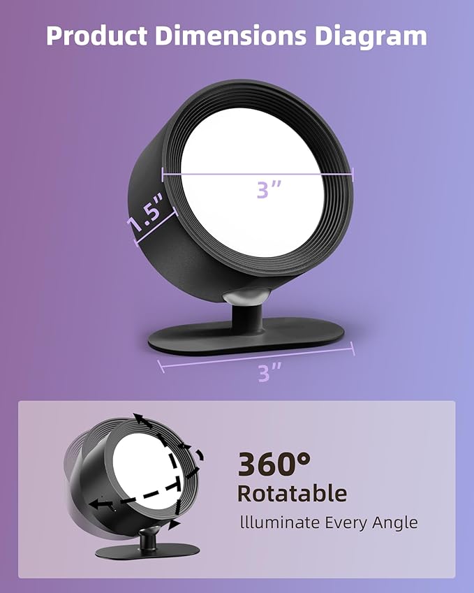 Wall Mounted Lights, 2 Pack Rechargeable RGB Color Changing Light, 3 Color Temps & Remote and Touch, 360° Rotation Dimmable Cordless for Study Bedroom Reading Bedside (Black)