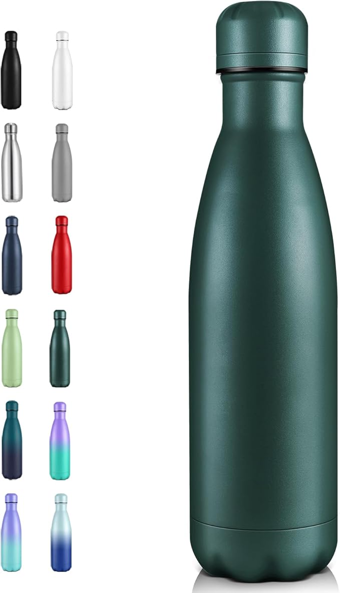 Volhoply 17oz Insulated Stainless Steel Water Bottle, Double Wall Vacuum Flask, Keeps Cold 24h & Hot 12h, Available in Packs of 1, 4, or 8（Army Green,1 Pack）