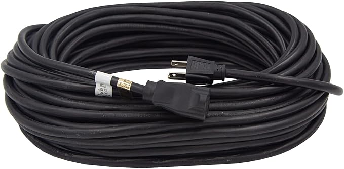 75FT Outdoor Extension Cord-16/3 SJTW Durable Black Extension Cable with 3 Prong Grounded Plug for Safety,Great for Outside Christmas Decorations