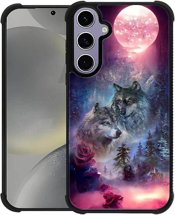 for Samsung Galaxy S24 S25 Case, Star Two Wolfs Howling Pattern Graphic Design Girl Boy Soft Silicone Hard Acrylic Shock Protection for Samsung Galaxy S24 S25