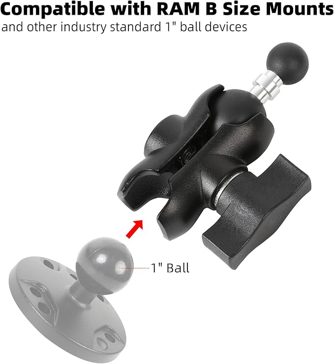 1" to 17mm Ball Adapter with 2.36" Short Double Socket Arm, Compatible with RAM B Size Mounts, Suitable for Garmin GPS Mount and 17mm Swivel Ball Mounting Phone Holders