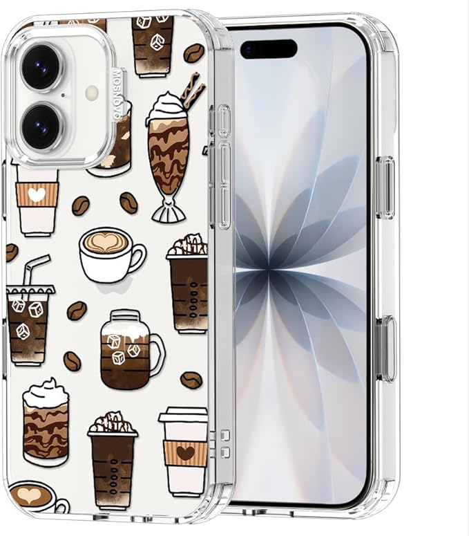 MOSNOVO for iPhone 17 Case | Military Grade 6.6ft Drop Tested | Camera Control | Clear with Coffee Design