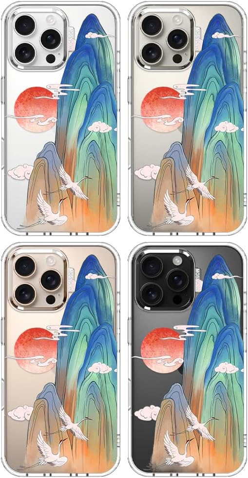 MOSNOVO for iPhone 16 Pro Max Case, Shockproof Military-Grade Protection 6.6ft Drop Tested, Clear Phone Case for iPhone 16 Pro Max, Celestial Cranes Design